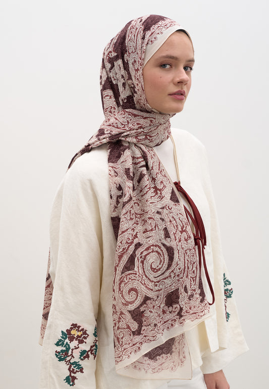 Bordo Wıld Paısley Desen Şal