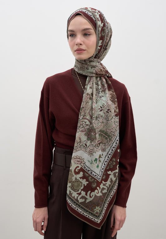 Bordo Arıane Desen Şal