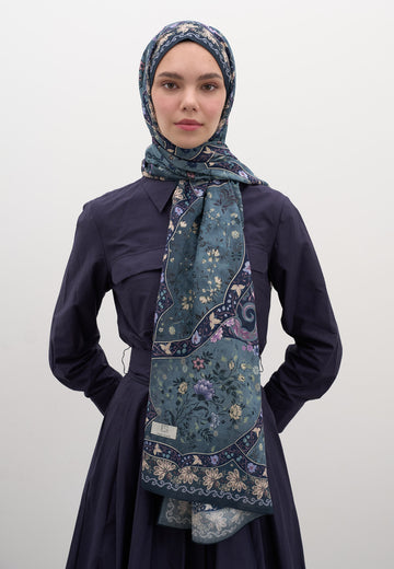 Lacivert Berthe Desen Şal