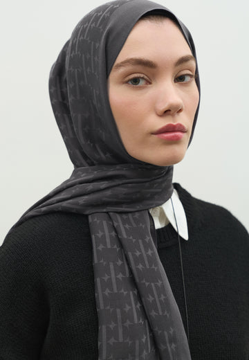 Füme Monogram Pamuk Floş Jakarlı Şal