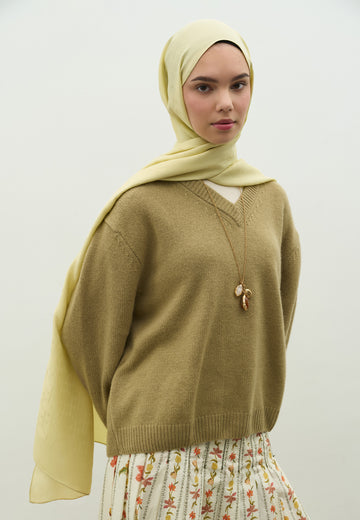 Soft Sarı Monogram Pamuk Floş Jakarlı Şal