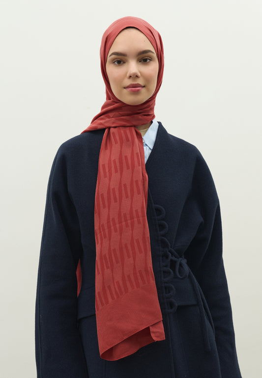 Soft Kırmızı Nara Pamuk Floş Jakarlı Şal
