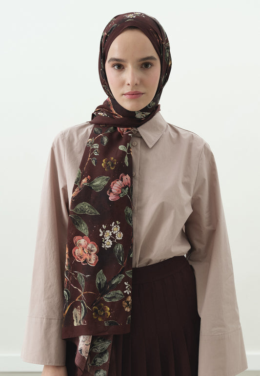 Bordo Flower Raın Desenli Pamuk Viskon Şal