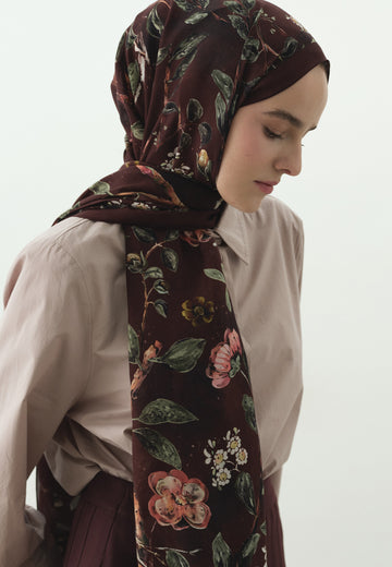 Bordo Flower Raın Desenli Pamuk Viskon Şal