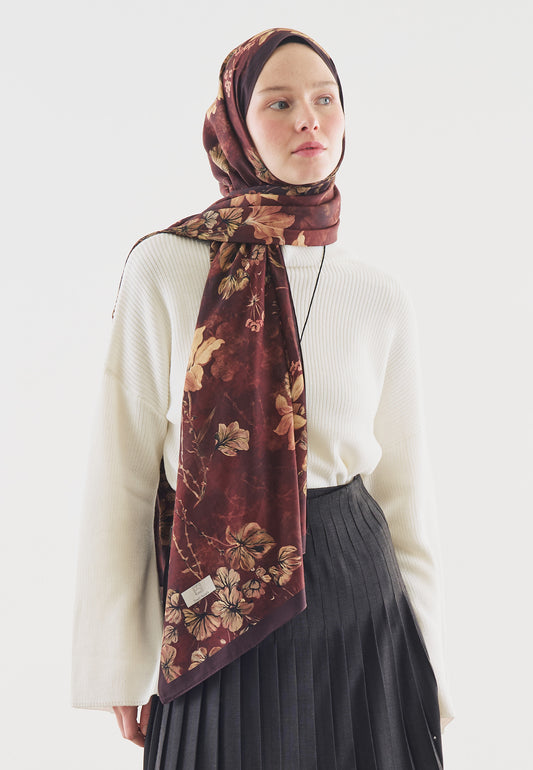 Bordo Fall Breeze Desenli Pamuk Viskon Şal