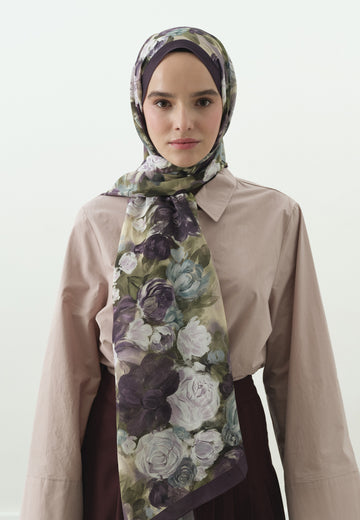 Lavanta Rose Breeze Desenli Pamuk Viskon Şal
