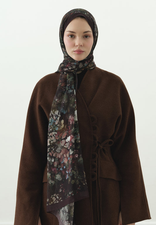Mürdüm Dark Beauty Desenli Pamuk Viskon Şal