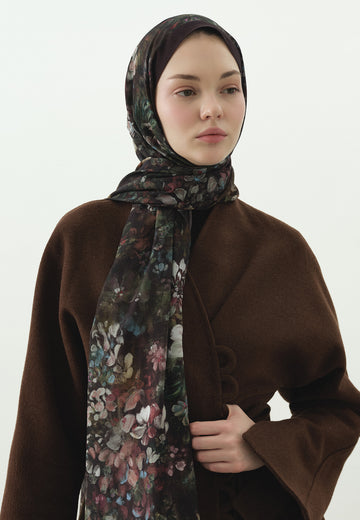 Mürdüm Dark Beauty Desenli Pamuk Viskon Şal