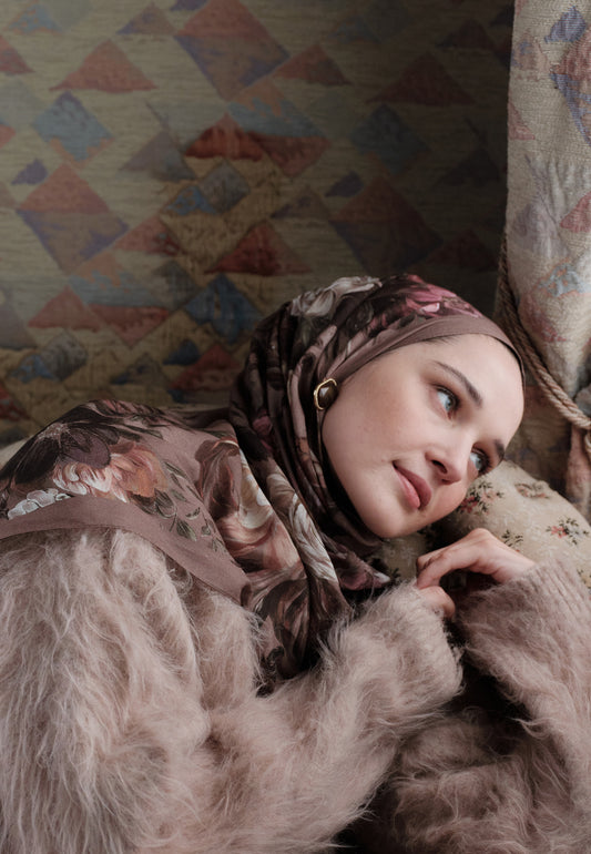 Rosine Desenli Pamuk Viskon Şal Vizon