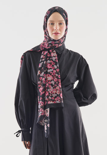 Siyah Secret Pearl Desenli Pamuk Viskon Şal