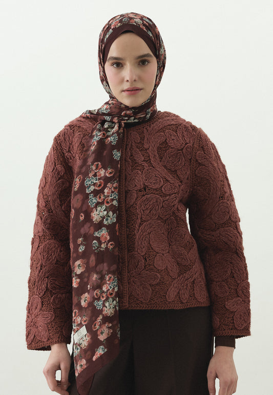 Bordo Secret Pearl Desenli Pamuk Viskon Şal