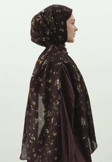Bordo Tıny Blooms Desenli Pamuk Viskon Şal