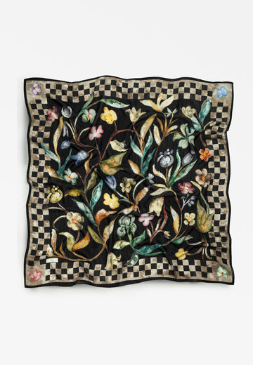 Love In Bloom Desen Floş Viskon Eşarp Deep Black