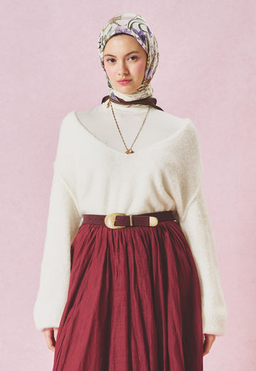 Once Upon A Love Desen Floş Viskon Eşarp Wood Brown