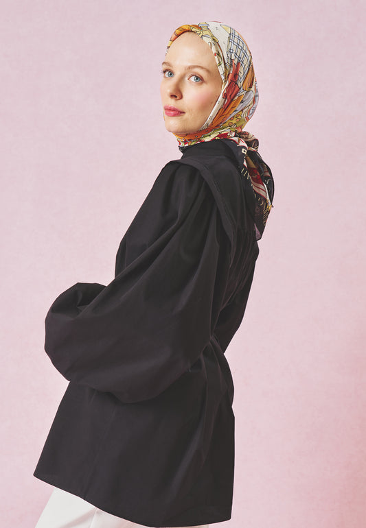 A Cindrella's Dream Desen Floş Viskon Eşarp Black Swan