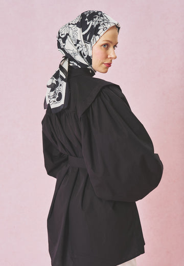 Eternal Love Desen Floş Viskon Eşarp Black