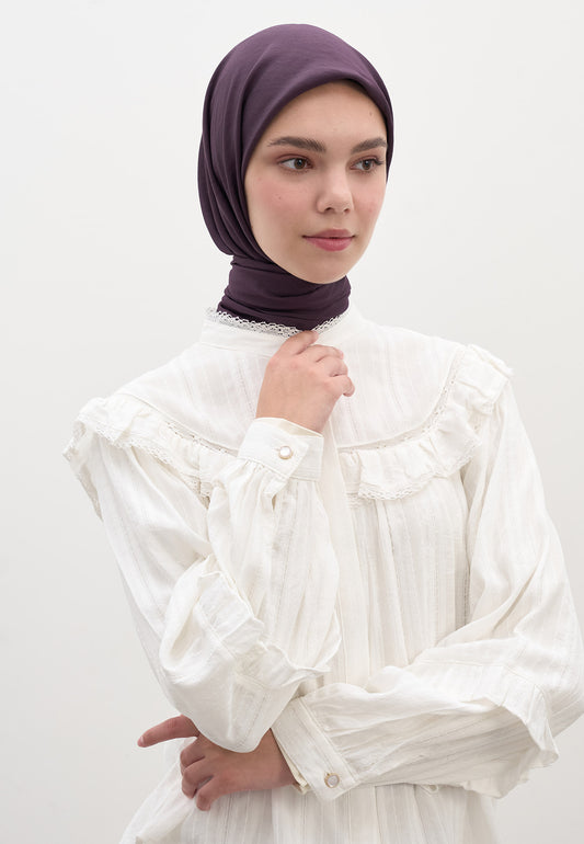 Patlıcan Moru Pamuk Viskon Eşarp