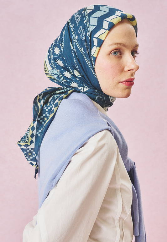 Little Love Dream Desen Floş Viskon Eşarp Ocean Blue
