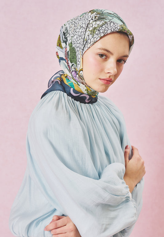 Starlight Harmony Desen Floş Viskon Eşarp Ocean Blue