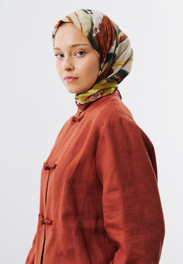 Floral Story Desen Vual Eşarp Bakır