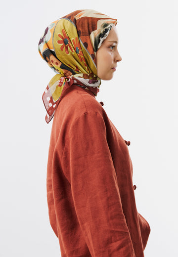 Floral Story Desen Vual Eşarp Bakır