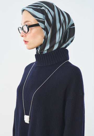 Zebra Flow Desen Pamuk İpek Eşarp Mavi