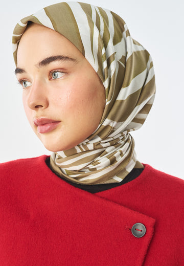 Zebra Flow Desen Pamuk İpek Eşarp Sahra