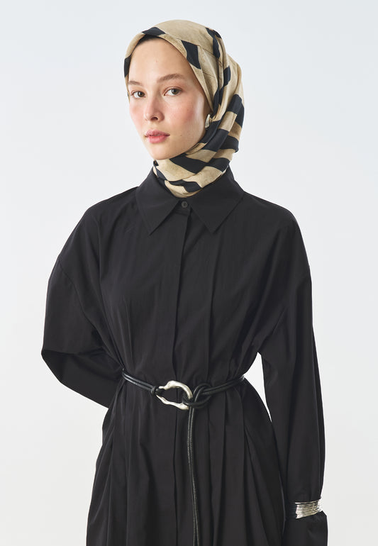 Bold Lines Desen Pamuk İpek Eşarp Camel
