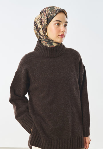 Floral Glow Desen Pamuk İpek Eşarp Siyah