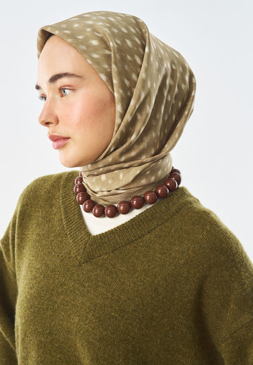 Tiny Fawn Desen Pamuk İpek Eşarp Camel