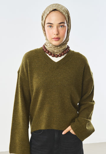 Tiny Fawn Desen Pamuk İpek Eşarp Camel