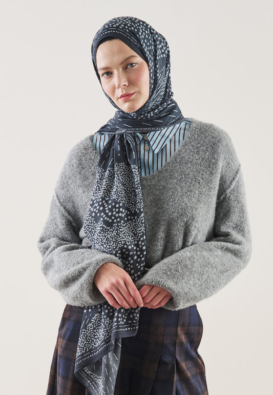 Lacivert Dot Elegance Desen Rami Şal
