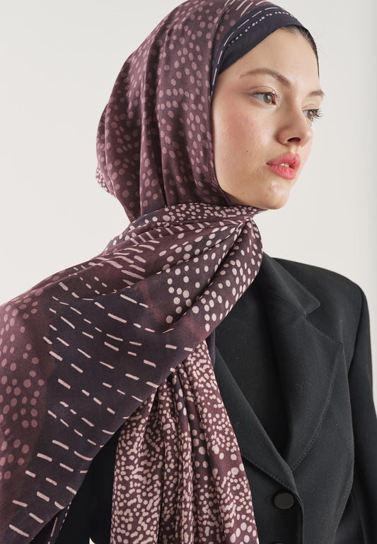 Mürdüm Dot Elegance Desen Rami Şal