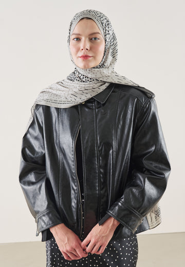 Soğuk Gri Dot Elegance Desen Rami Şal