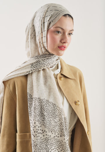 Bej Dot Elegance Desen Rami Şal