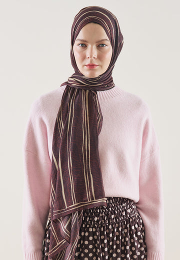 Bordo Strıped Desen Rami Şal