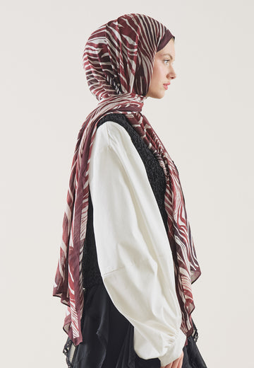 Bordo Wıld Zebra Desen Rami Şal