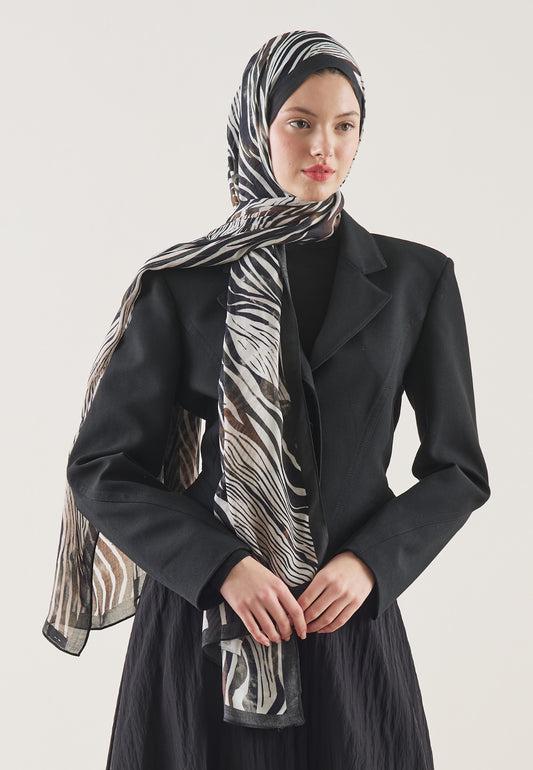 Kahve Wıld Zebra Desen Rami Şal