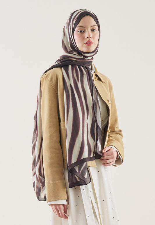 Bordo Zebra Desen Rami Şal