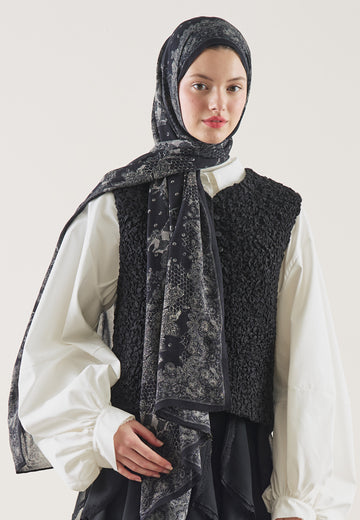 Siyah Floral Lace Desen Rami Şal