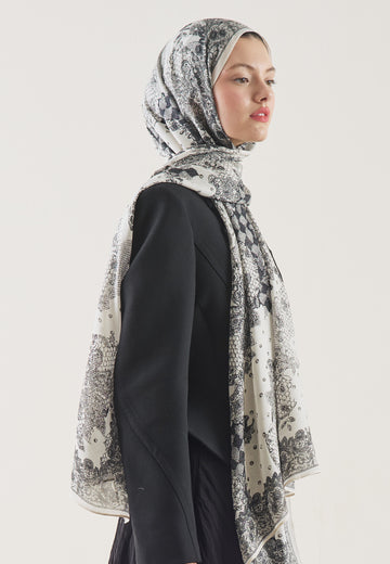 Ekru Floral Lace Desen Rami Şal