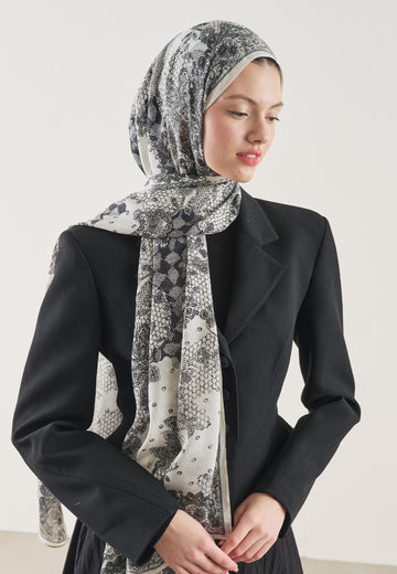 Ekru Floral Lace Desen Rami Şal