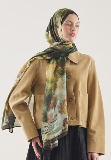 Yeşil Pure Abstract Desen Rami Şal