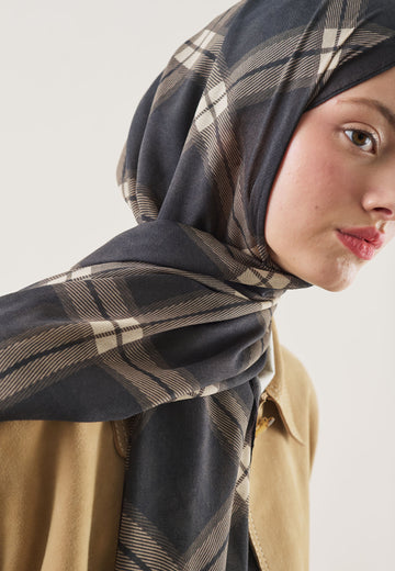 Plaid Desen Rami Şal Vizon
