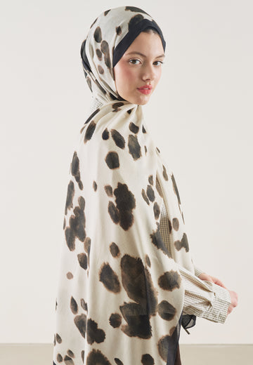 Cow Print Desen Rami Şal Bej