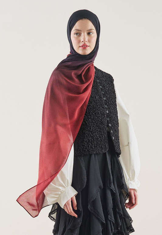 Siyah Bordo Degrade Desen Rami Şal
