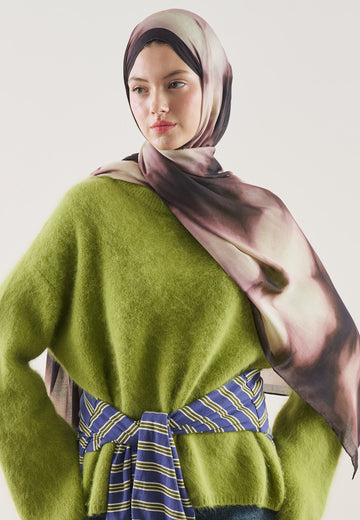 Ağaç Kabuğu Floral Batik Desen Rami Şal