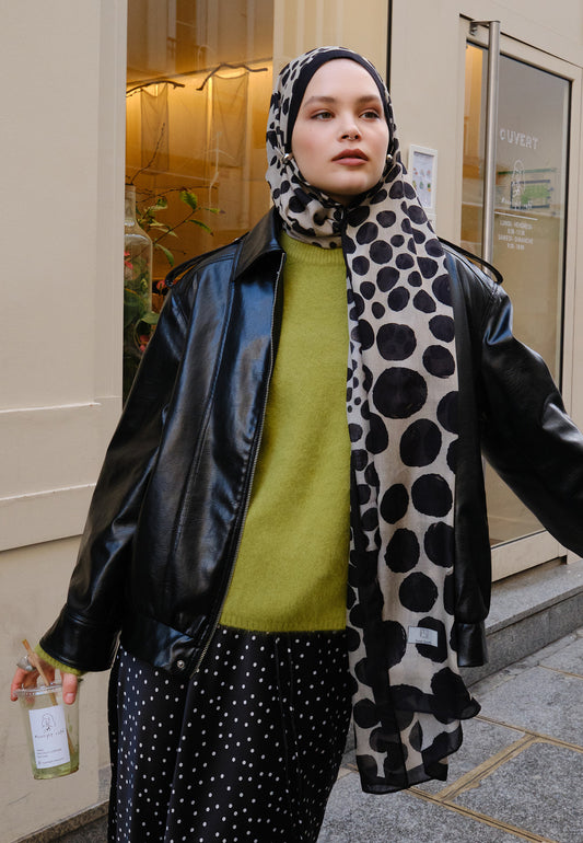 Polka Dots Desen Rami Şal Siyah