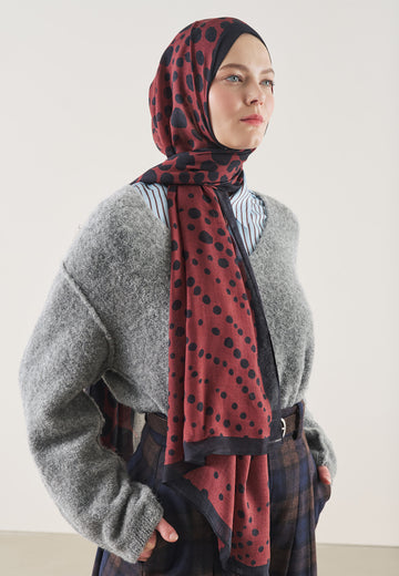 Bordo Polka Dots Desen Rami Şal