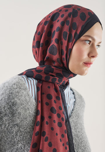 Bordo Polka Dots Desen Rami Şal